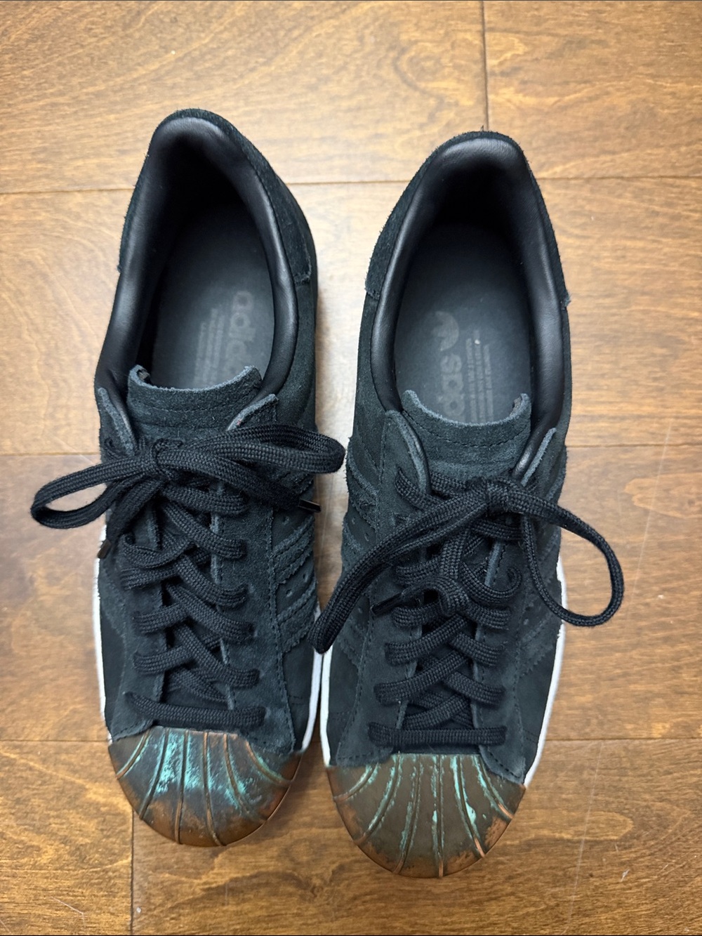 adidas Black Suede Sneakers with Aged Copper-Tone Shell Toe - Picture 10 of 10